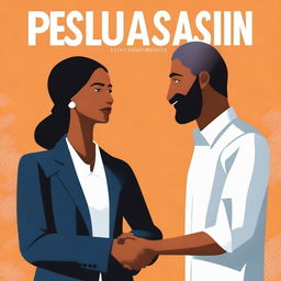 A high-quality, digitally rendered book cover showcasing a man and woman shaking hands in a professional environment