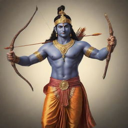 Artistic representation of Lord Ram, the seventh Avatar of Vishnu according to the Hindu mythology, depicted in traditional attire and holding a bow and arrow