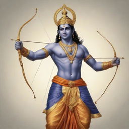 Artistic representation of Lord Ram, the seventh Avatar of Vishnu according to the Hindu mythology, depicted in traditional attire and holding a bow and arrow