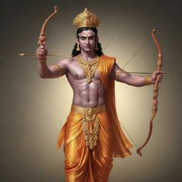 Artistic representation of Lord Ram, the seventh Avatar of Vishnu according to the Hindu mythology, depicted in traditional attire and holding a bow and arrow