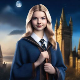 This is a top-quality digital art image of Anya Taylor-Joy dressed as a Hogwarts student