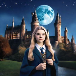 This is a top-quality digital art image of Anya Taylor-Joy dressed as a Hogwarts student