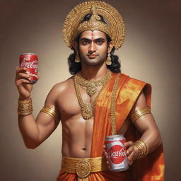 An artistic representation of Lord Ram, the seventh Avatar of Vishnu according to the Hindu mythology, holding a can of Coke in one hand and his traditional bow in the other