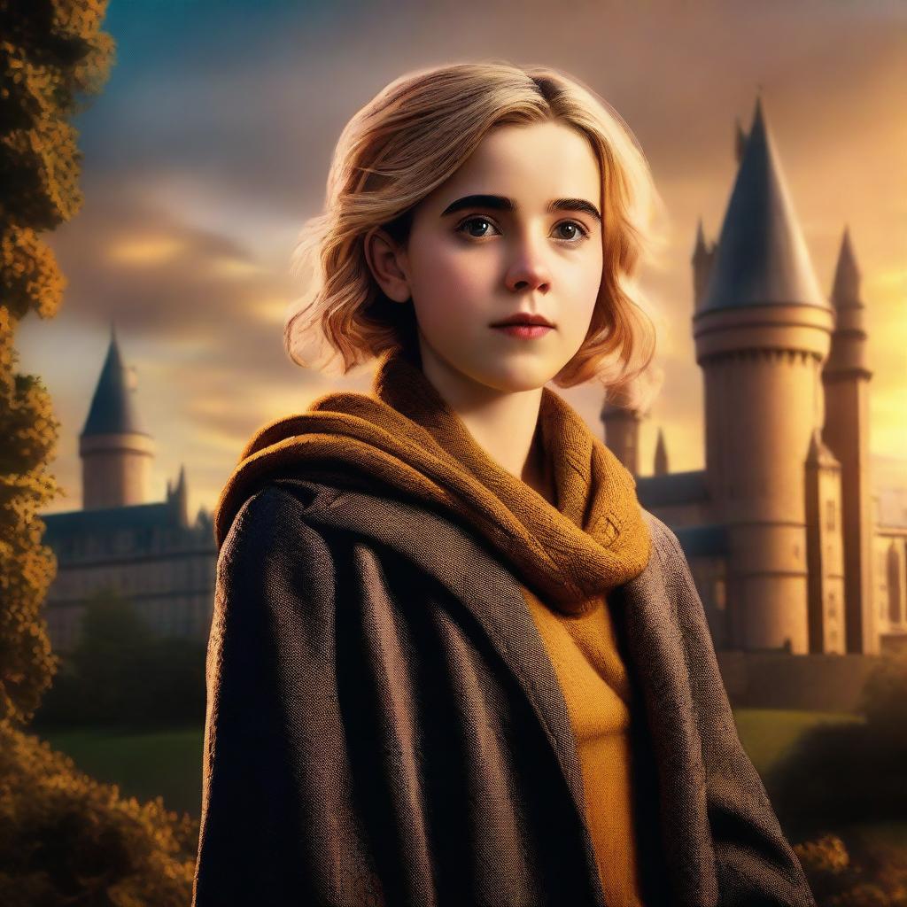 A high-resolution digital art image depicting Kiernan Shipka as a Hogwarts student