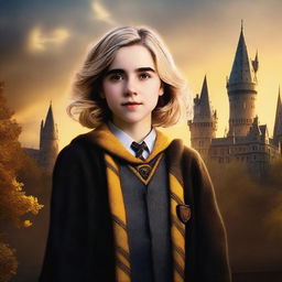 A high-resolution digital art image depicting Kiernan Shipka as a Hogwarts student