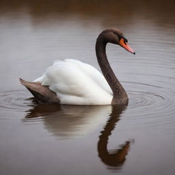 A graceful swan swimming in a shimmering lake of smooth, liquid chocolate