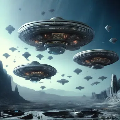 In the science fiction movie, the spaceships are perfectly synced with each other, moving in perfect unison.