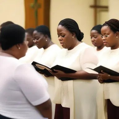 The choir members sang hymns, making sure to sync their voices and harmonize beautifully during the religious ceremony.