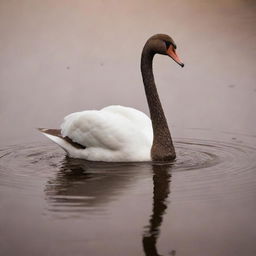 A graceful swan swimming in a shimmering lake of smooth, liquid chocolate
