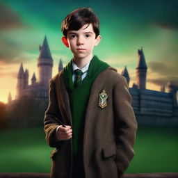 This is a high-quality digital art image featuring Asa Butterfield as a Hogwarts student