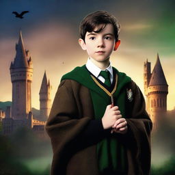 This is a high-quality digital art image featuring Asa Butterfield as a Hogwarts student