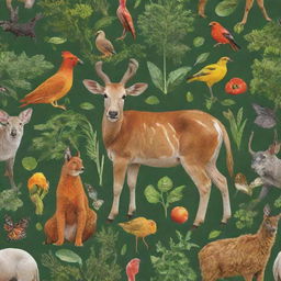 Genetically modified animals blending seamlessly with their natural counterparts in a vibrant, biodiverse ecosystem.