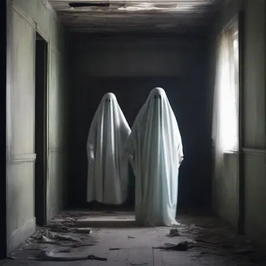 In the haunted house, the ghost mutely floated towards the terrified visitors.