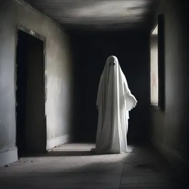 In the haunted house, the ghost mutely floated towards the terrified visitors.