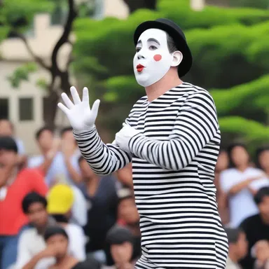 The mime acted out a hilarious skit mutely, using exaggerated gestures to make everyone laugh.
