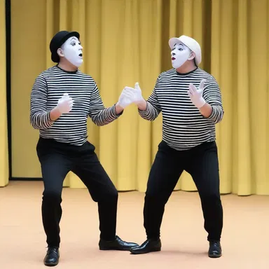 The mime acted out a hilarious skit mutely, using exaggerated gestures to make everyone laugh.