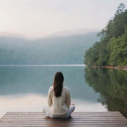 Generate an image with a single person placed in a serene and peaceful backdrop.