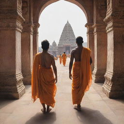 Back view of Lord Rama entering the architectural marvel- Ayodhya Ram Temple, encapsulating an aesthetic and serene ambiance.