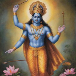 Aesthetic, artistic representation of Lord Rama imbued with tranquility and divine grace.