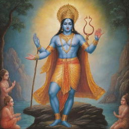 Aesthetic, artistic representation of Lord Rama imbued with tranquility and divine grace.