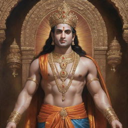 A detailed, lifelike image featuring Lord Rama, showcasing his divine grace and royal attire.