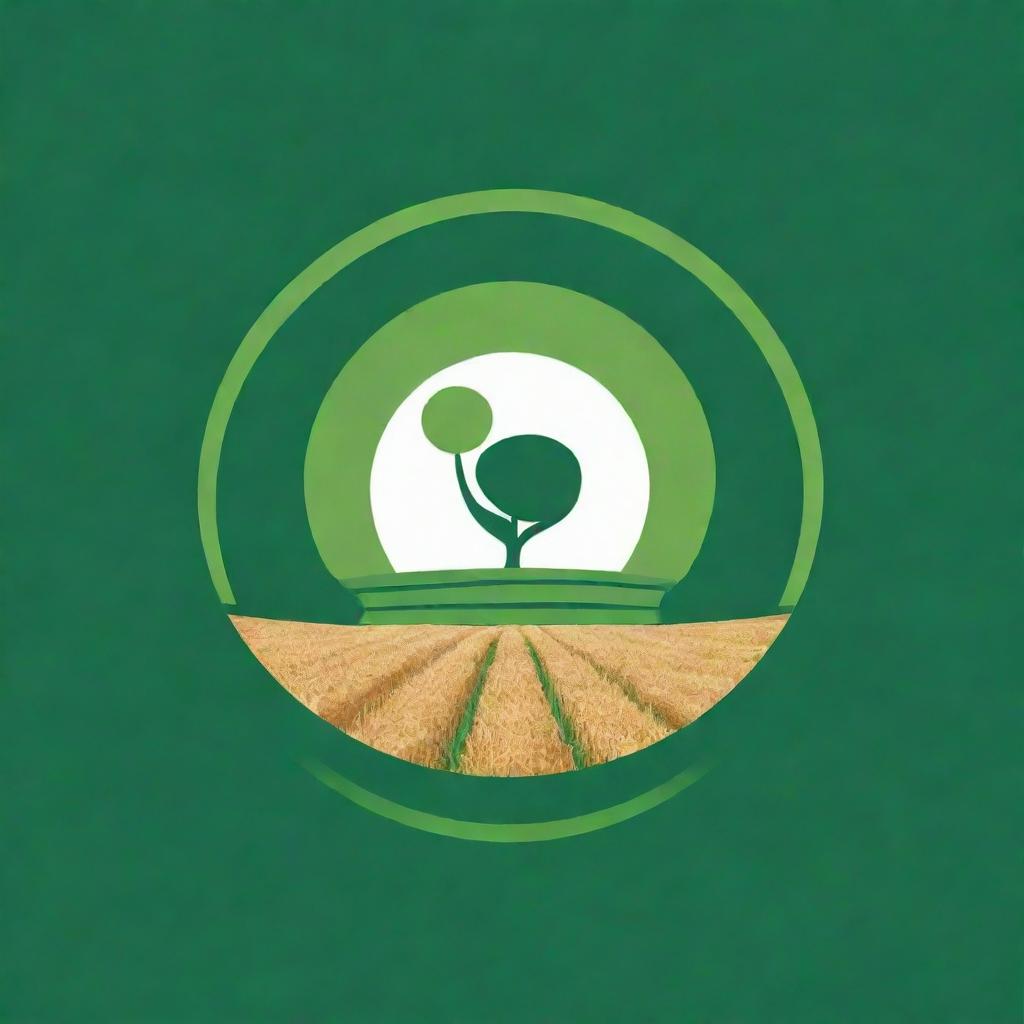 A logo for a farm named 'Green Planet' featuring vibrant green fields and a centered planet symbol, encircled by grain.