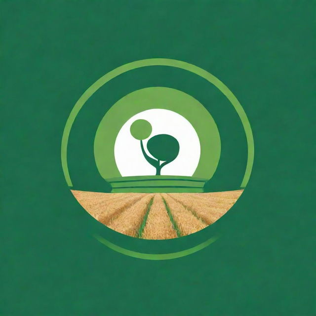 A logo for a farm named 'Green Planet' featuring vibrant green fields and a centered planet symbol, encircled by grain.