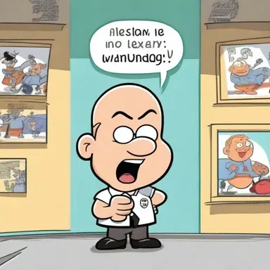 In the cartoon, the character has a perseveration of repeating the same catchphrase over and over again.