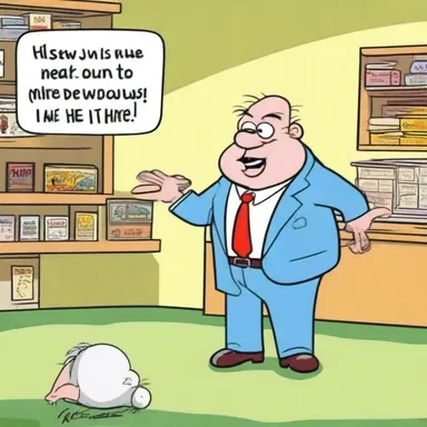 In the cartoon, the character has a perseveration of repeating the same catchphrase over and over again.