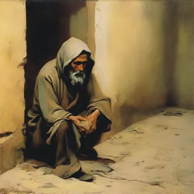 The artist depicted the mendicant in a poignant painting, capturing the desperation and vulnerability of the beggar.