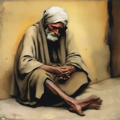 The artist depicted the mendicant in a poignant painting, capturing the desperation and vulnerability of the beggar.