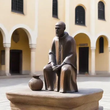 The monastery's courtyard featured a statue of a mendicant friar, symbolizing the religious order's commitment to a humble and simple way of life.