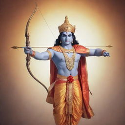 A serene and sacred image of Hindu God Shree Ram, clad in regal attire, holding a bow and arrow, surrounded by a tranquil, heavenly aura.