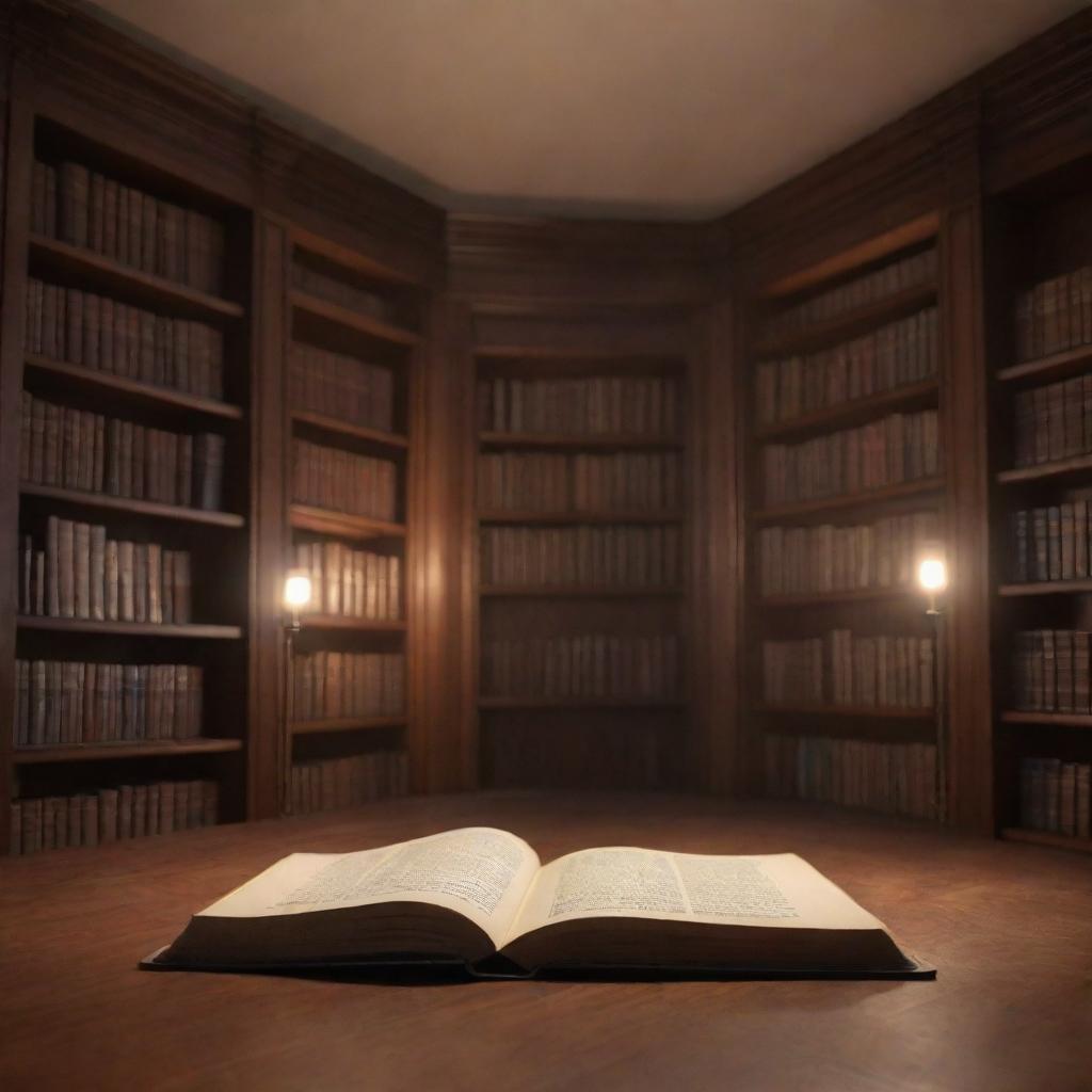 Subtle, animated version of a cozy library, without a central table. Feature soft lighting flickering on books, gentle floating dust particles illuminated by ambient light, and pages faintly turning. Suitable for serene website background.