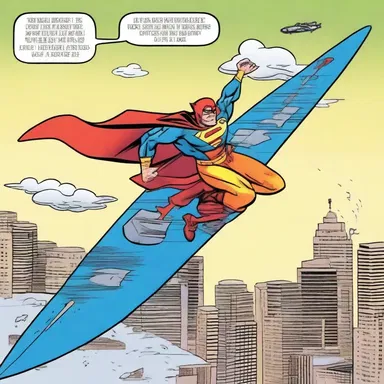 In the comic book, the superhero uses a balance to control his flying machine.