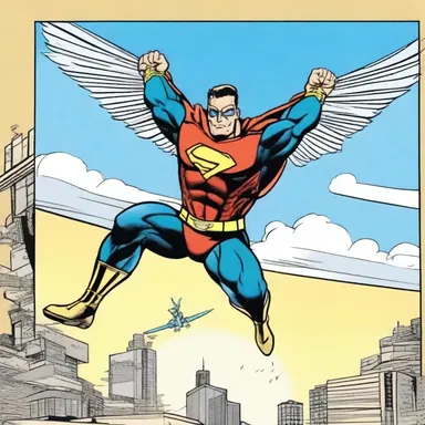 In the comic book, the superhero uses a balance to control his flying machine.