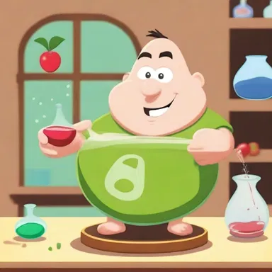 In the cartoon, the character uses a balance to measure ingredients for a potion.