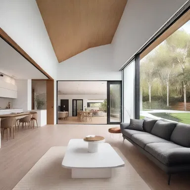 The modern house design balances open and closed spaces, creating a harmonious flow throughout the home.