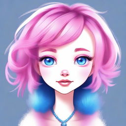 A digital art illustration of a petite anthropomorphic character with feminine features