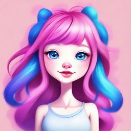 A digital art illustration of a petite anthropomorphic character with feminine features