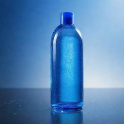 A vibrant photo of car shampoo, featuring a translucent blue bottle with glossy bubbles reflecting light. The background is a clean and polished car.