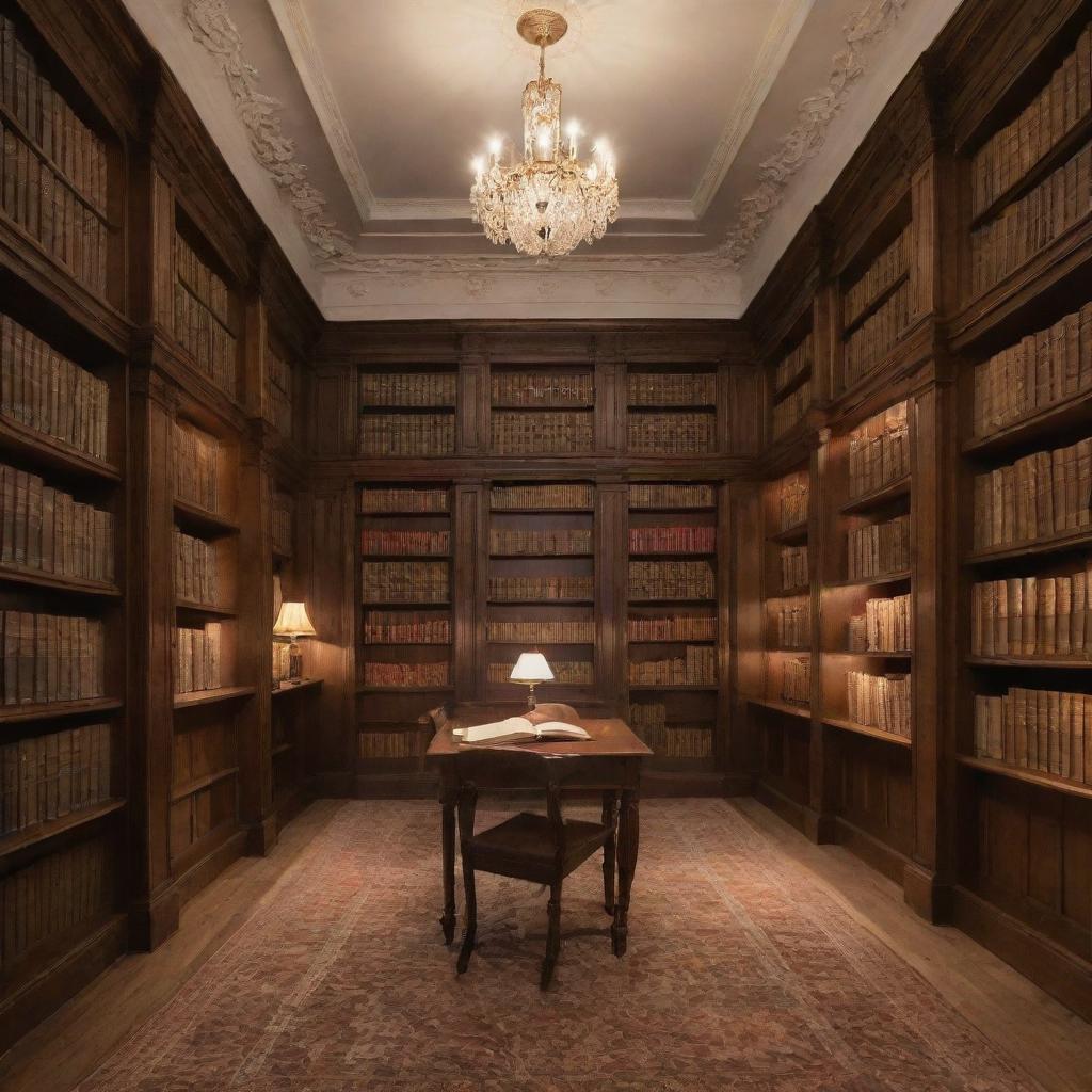 Subtly animated, aesthetically pleasing library without a table, lit more generously for brighter imagery. Think soft, ambient lights illuminating old books, added light fixtures casting warm tones around the room, with delicate page turning for a serene website background.