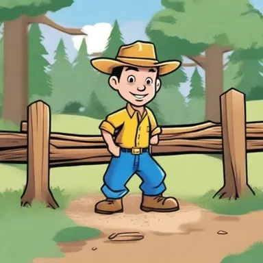 In the cartoon, the rail-splitter character effortlessly splits logs to build a split-rail fence.