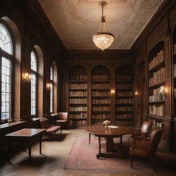 Subtly animated, aesthetically pleasing library without a table, lit more generously for brighter imagery. Think soft, ambient lights illuminating old books, added light fixtures casting warm tones around the room, with delicate page turning for a serene website background.