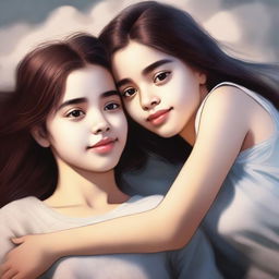 A high-quality digital art piece portraying two girls