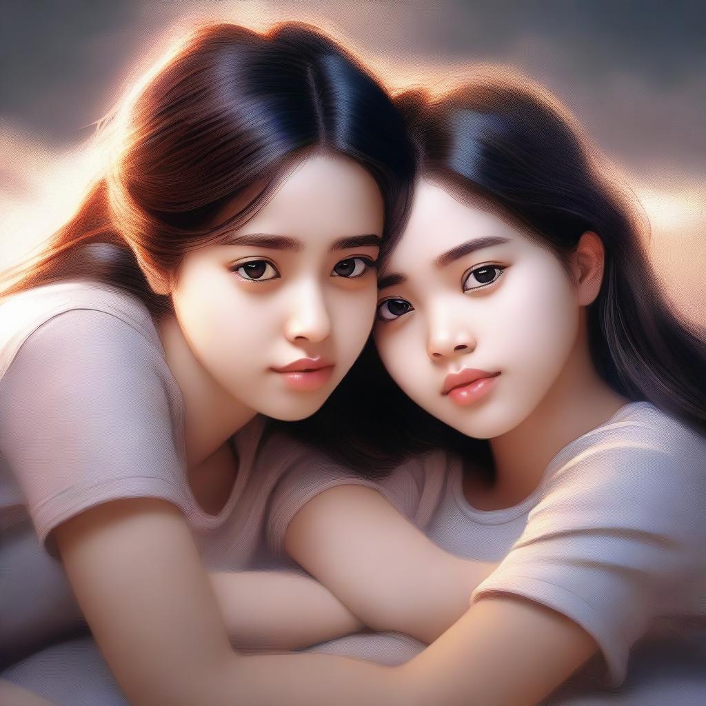 A high-quality digital art piece portraying two girls