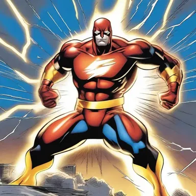 In the comic book, the superhero gains superpowers through galvanization after being struck by lightning.