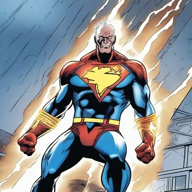 In the comic book, the superhero gains superpowers through galvanization after being struck by lightning.