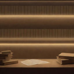 Create a subtle, animated website background representing an aesthetic library devoid of a table. Ensure generous lighting for brighter imagery, with soft ambient lights sparking golden reflections on neatly stacked books, along with serene page-turning animations.