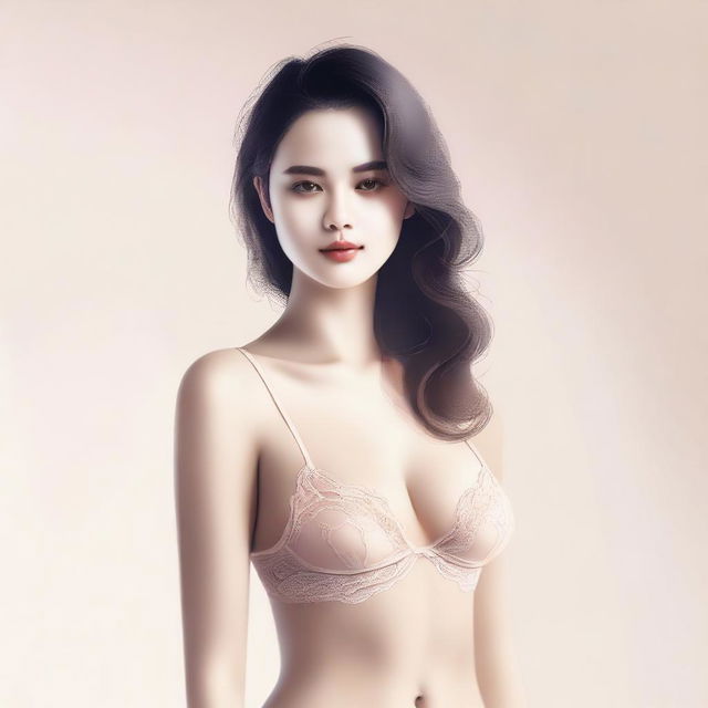 A digital art piece showcasing a young woman in elegant lingerie